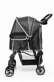 Dog Stroller Trolley, Foldable Travel Carriage with Wheels Zipper Entry Cup Holder Storage Basket, Pushchair Pram Jogger Cart (Color: Black)