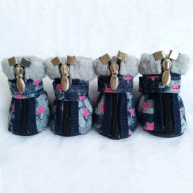 Dog Booties Set, 4 PCS Warm Winter Shoes, Skid-Proof Anti Slip Sole Paw Protector with Zipper Star Design (Color: Pink, size: XS)