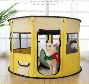 Dog Playpen Pop up Tent Indoor Outdoor Kennel Waterproof Bottom Removable Top Portable Soft (Color: Yellow)