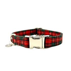 Dog Collar Adjustable - Quick Release Metal Alloy - Red Plaid (Color: Red Plaid, size: large)
