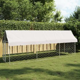 Outdoor Dog Kennel with Roof 157.5"x39.4"x59.1" (Color: Silver)