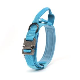 Dog Collar Military Adjustable Nylon Heavy Duty Metal Buckle with Handle for Training (Color: Blue, size: XL)