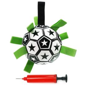 Dog Soccer Ball Toys with Straps, Interactive Dog Toy for Tug of War, Water Toy (Color: Black and white, size: M)
