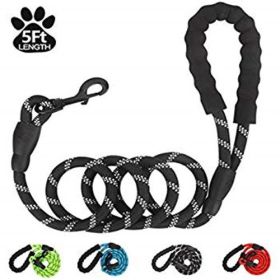 Dog Leash with Zipper Pouch;  Comfortable Padded Handle and Highly Reflective (Color: Black)