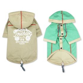 Dog Raincoat Touchdog 'Cloudburst' Waterproof Reversible (Color: Khaki, size: small)