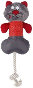 Dog Toy Pet Life 'All-in-Fun' Nylon and Rope Squeaking Rubber Rope and Plush (Color: Red / Grey)