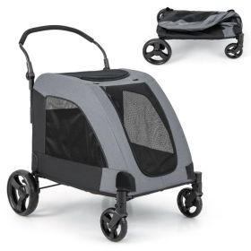 Dog Stroller Foldable Pet Stroller with Dual Entry (Color: Gray)