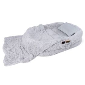 Dog Human Bed with Soft Blanket and Plump Pillow (Color: Gray)