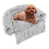Dog Couch Bed Gray Plush Calming Bed with Anti-Slip Bottom