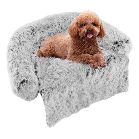 Dog Couch Bed Gray Plush Calming Bed with Anti-Slip Bottom (size: S)
