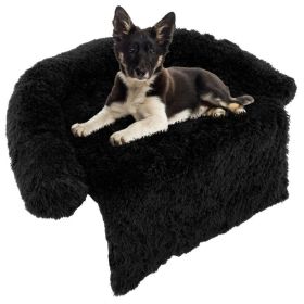 Dog Couch Bed Black Plush Calming with Anti-Slip Bottom (size: M)