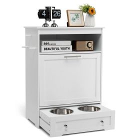 Dog Feeding Station with Stainless Steel Bowls (Color: White)