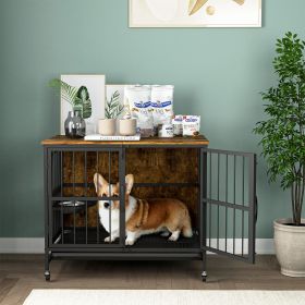 Dogs Kennel up to 60 lb,  Furniture-Style Crate Removable Tray, Double-Door Lift Panel (Color: Antique brown)
