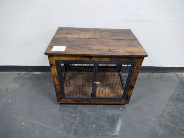 Dog Crate Side Table w/ Wheels Double Doors and Lift Top (Color: as Pic)