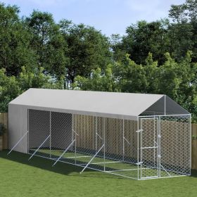 Outdoor Dog Kennel with Roof Silver 6.6'x32.8'x8.2' Galvanized Steel (Color: Silver)