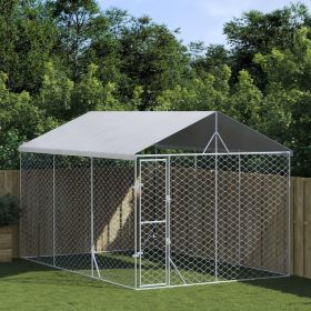 Outdoor Dog Kennel with Roof Silver 9.8'x14.8'x8.2' Galvanized Steel (Color: Silver)