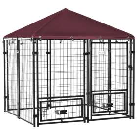 Dog Kennel Walk-in Playpen, Steel Dog Pen, Waterproof And UV Resistant Awning (Option 1: Black and red)