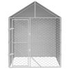 Outdoor Dog Kennel with Roof Silver 6.6'x6.6'x8.2' Galvanized Steel