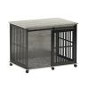 Dog Crate Sliding Iron Door with Mat, Furniture-Style (Rustic Brown, 43.7'' W x 30'' D x 33.7'' H)