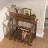 Dog Crate Side Table w/ Wheels Double Doors and Lift Top