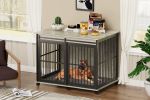 Dog Crate Sliding Iron Door with Mat, Furniture-Style (Rustic Brown, 43.7'' W x 30'' D x 33.7'' H)