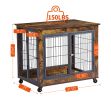Dog Crate Side Table w/ Wheels Double Doors and Lift Top