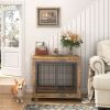 Dog Crate Side Table w/ Wheels Double Doors and Lift Top