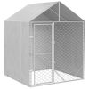Outdoor Dog Kennel with Roof Silver 6.6'x6.6'x8.2' Galvanized Steel