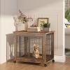 Dog Crate Side Table w/ Wheels Double Doors and Lift Top