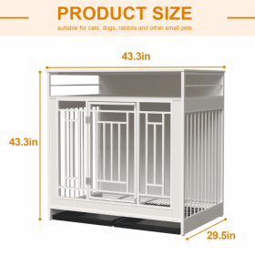 Dog Kennel Furniture-Style w/ Divider 43.3 Inch Large (Option 1: White)
