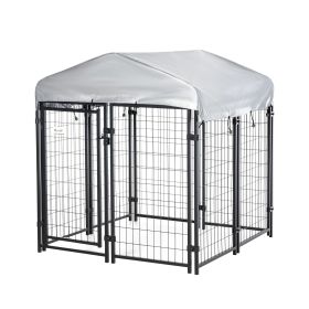 Dog Playpen w/ Lockable Door and A Waterproof Canopy for Small and Medium-sized Dogs (Option 1: Black)